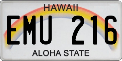 HI license plate EMU216