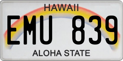 HI license plate EMU839