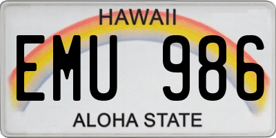 HI license plate EMU986