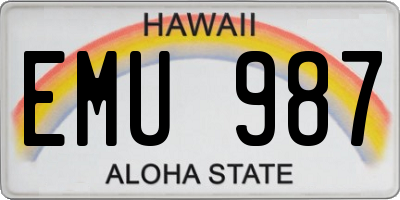 HI license plate EMU987