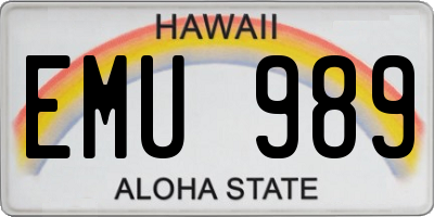 HI license plate EMU989