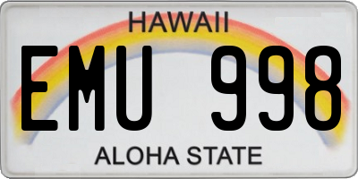 HI license plate EMU998