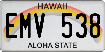 HI license plate EMV538