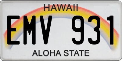 HI license plate EMV931