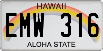 HI license plate EMW316