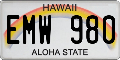 HI license plate EMW980