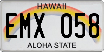 HI license plate EMX058