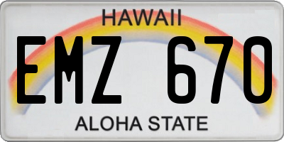 HI license plate EMZ670