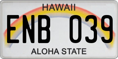 HI license plate ENB039
