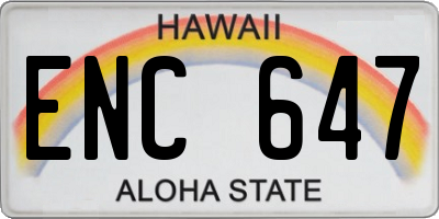 HI license plate ENC647