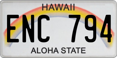 HI license plate ENC794