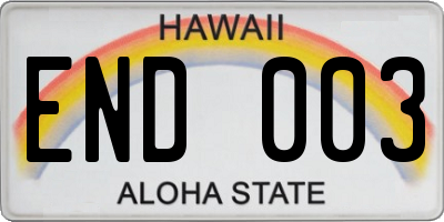 HI license plate END003