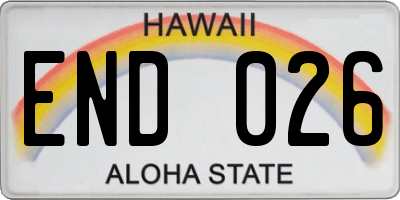 HI license plate END026