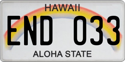 HI license plate END033