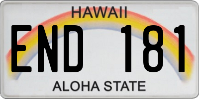 HI license plate END181