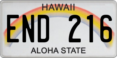 HI license plate END216