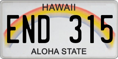 HI license plate END315