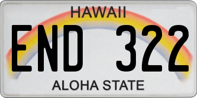 HI license plate END322