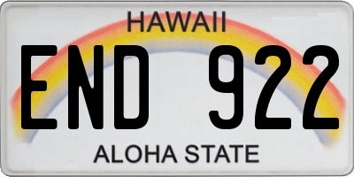 HI license plate END922