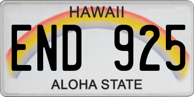 HI license plate END925