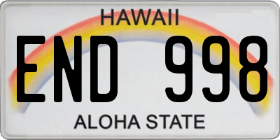 HI license plate END998