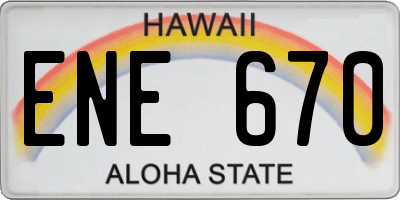 HI license plate ENE670