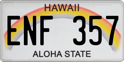HI license plate ENF357