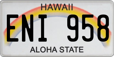 HI license plate ENI958
