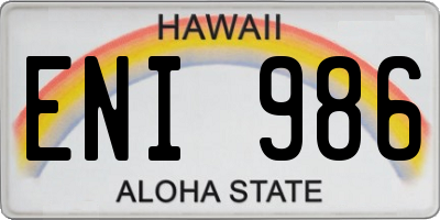 HI license plate ENI986