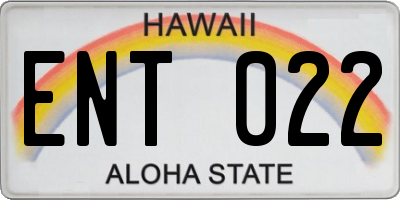 HI license plate ENT022