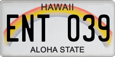 HI license plate ENT039