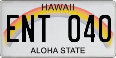 HI license plate ENT040