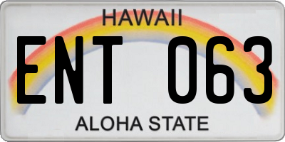 HI license plate ENT063