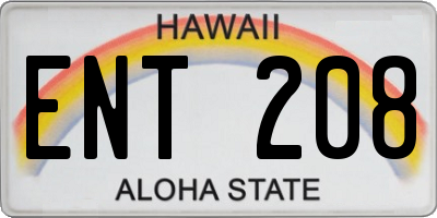 HI license plate ENT208