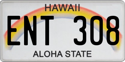 HI license plate ENT308