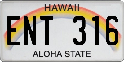 HI license plate ENT316