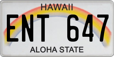 HI license plate ENT647