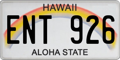 HI license plate ENT926