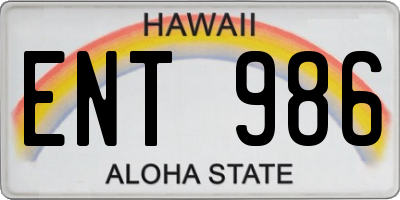 HI license plate ENT986