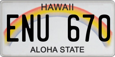 HI license plate ENU670