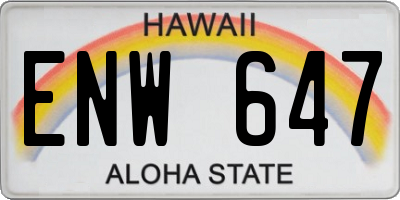 HI license plate ENW647