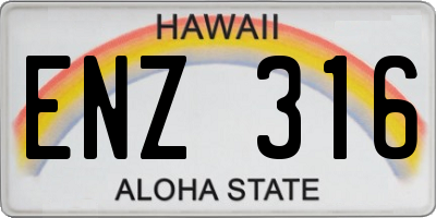 HI license plate ENZ316