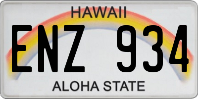 HI license plate ENZ934