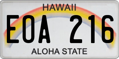 HI license plate EOA216