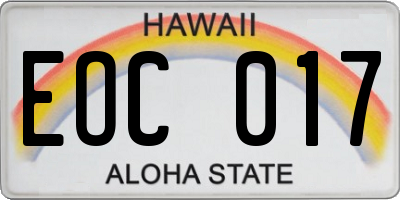 HI license plate EOC017