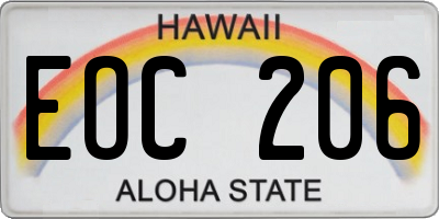 HI license plate EOC206