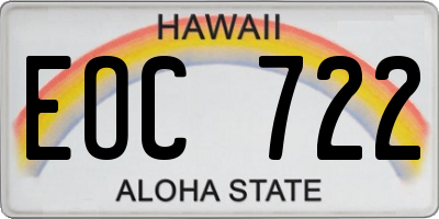 HI license plate EOC722