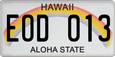 HI license plate EOD013