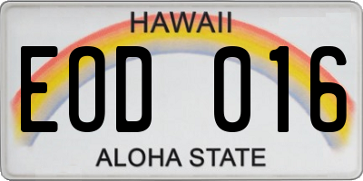 HI license plate EOD016