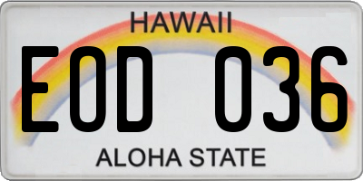HI license plate EOD036